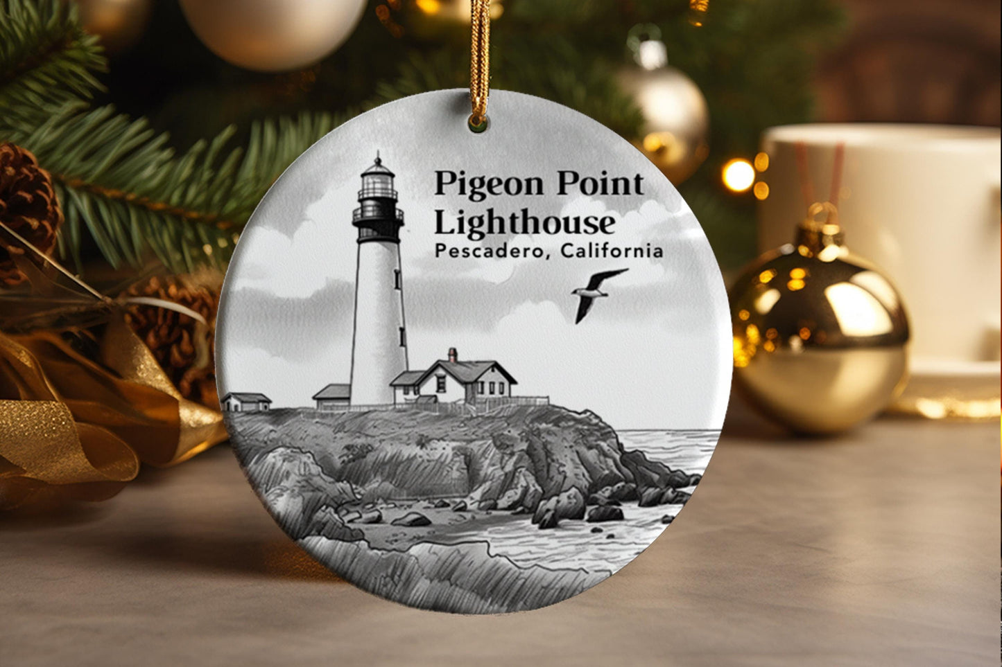 Pigeon Point Lighthouse Ceramic Ornament: California Travel Souvenir