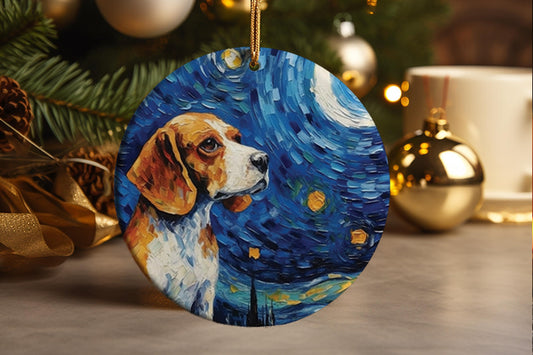 Beagle, Dog Starry Night Art, Van Gogh Inspired, Ceramic Ornament