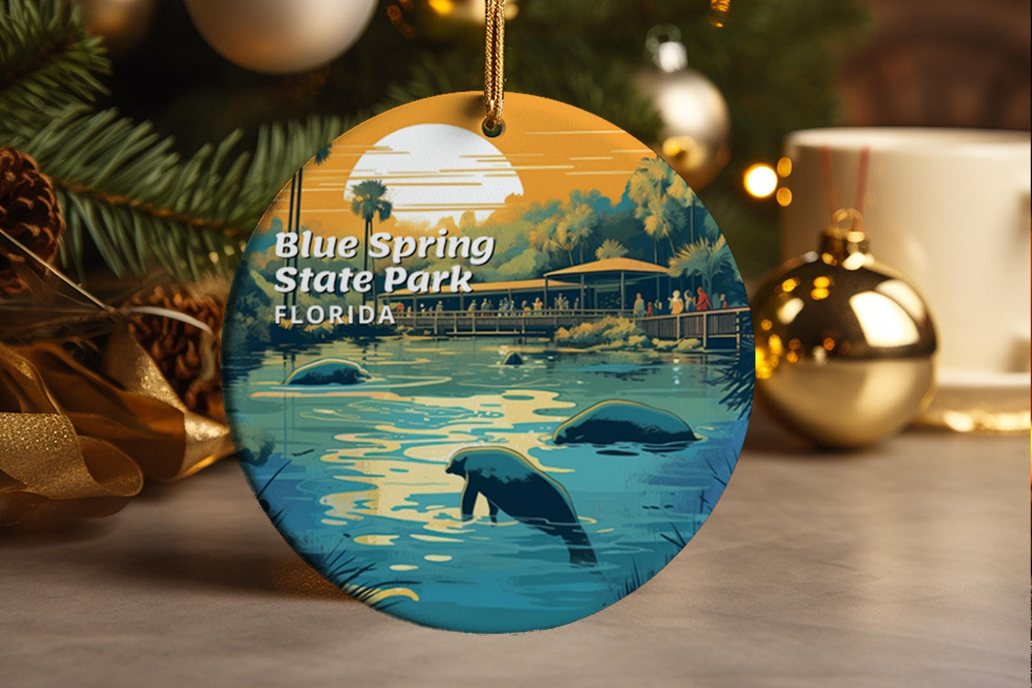 Blue Spring State Park Ornament: Florida Manatee Wildlife Ceramic Decor