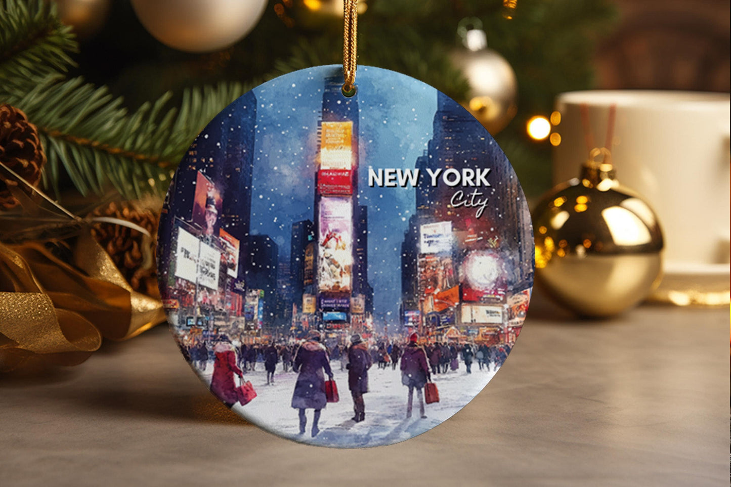 NYC Times Square Ceramic Ornament: Manhattan Souvenir Gift
