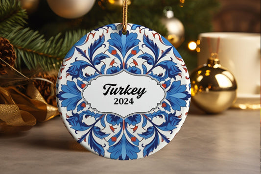 Turkish Tile Christmas Ornament: Iznik Ceramic Holiday Decoration