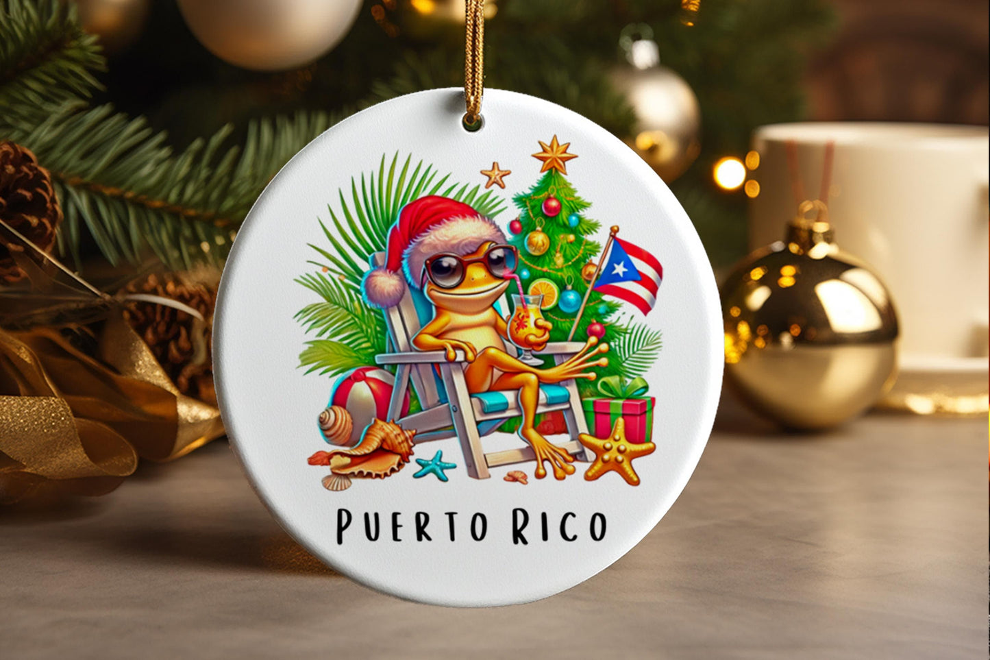 Puerto Rico Coqui Frog Christmas Ornament: Feliz Navidad Holiday Decor