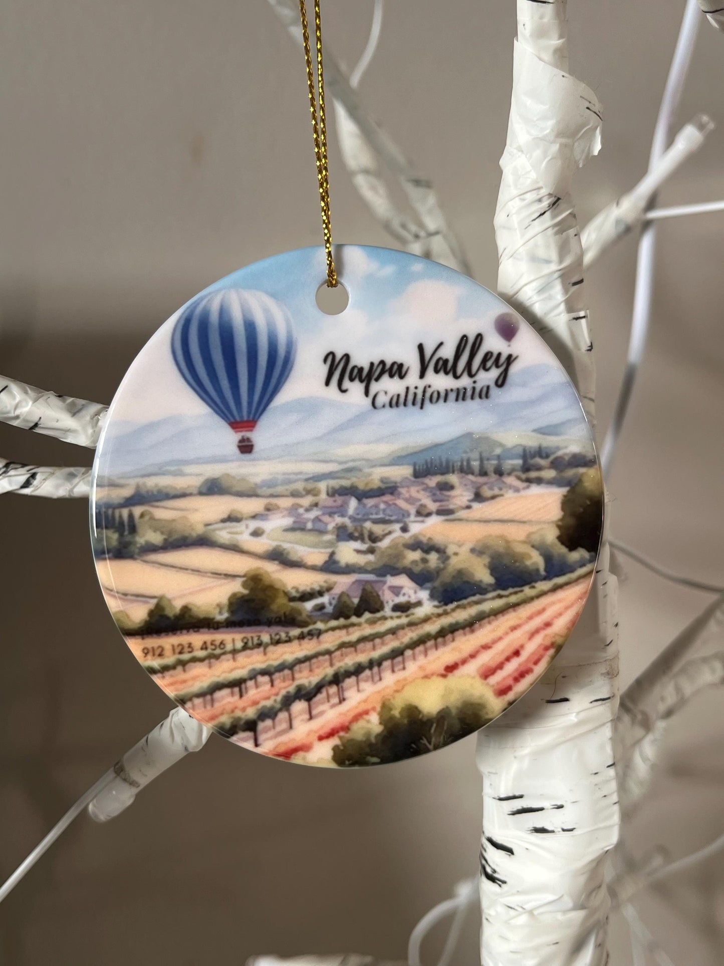 Napa Valley Ceramic Christmas Ornament: Wine Country Souvenir