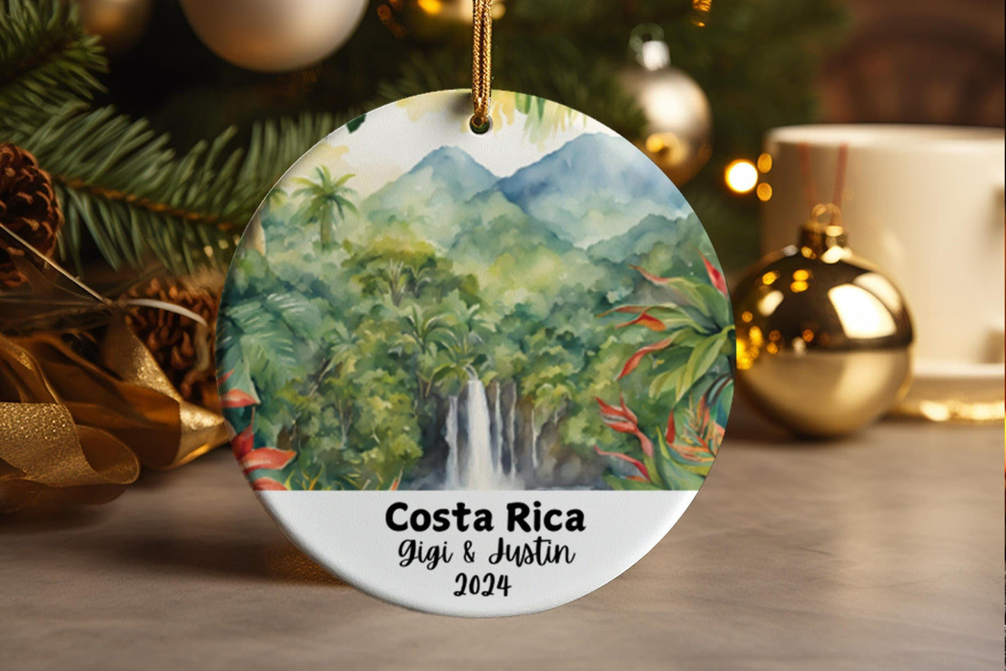 Costa Rica Ornament: Personalized Travel Souvenir, Custom Family Name, Personalized