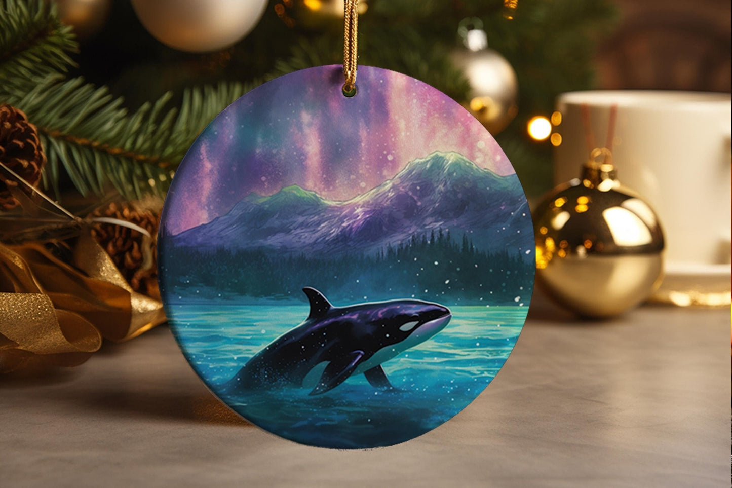 Aurora Borealis Orca Christmas Ornament: Arctic Wildlife Decor