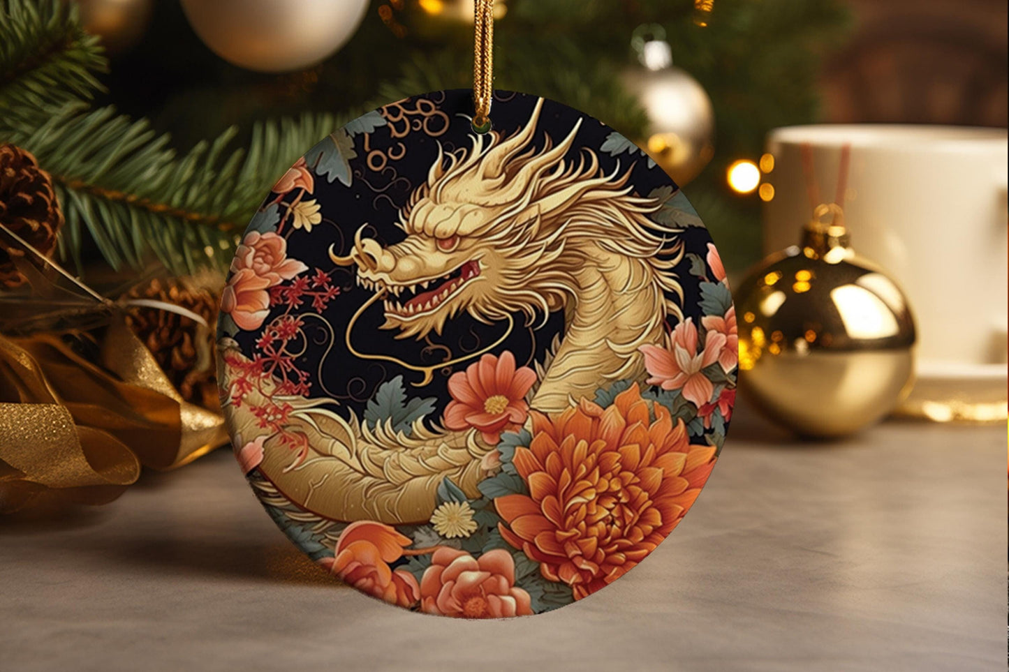 Dragon Zodiac Ornament: Chinese New Year Gold Style Decor
