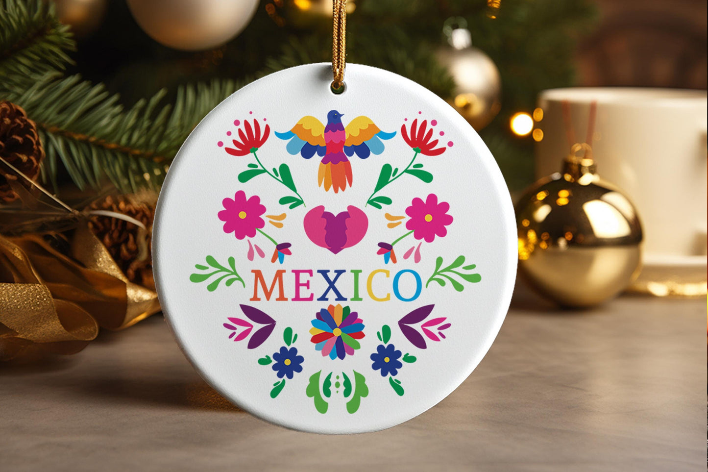 Mexican Floral Otomi Fiesta Ornament Celebration Christmas Decoration Mexico Art