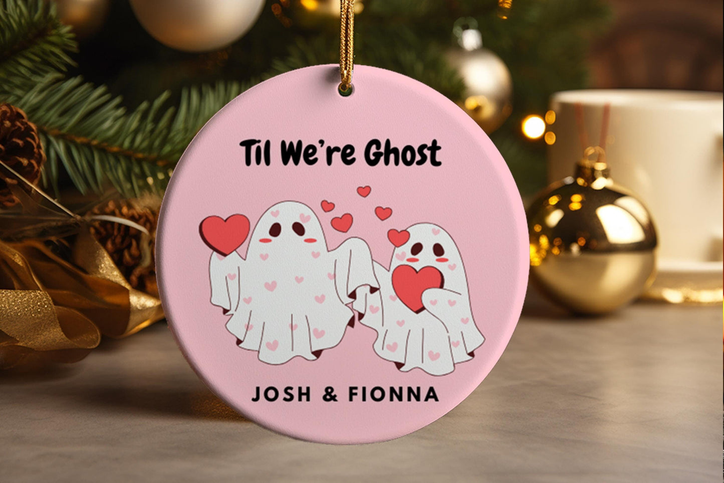 I Love You Ghost Ornament Gift for Couples Romantic Personalized Names
