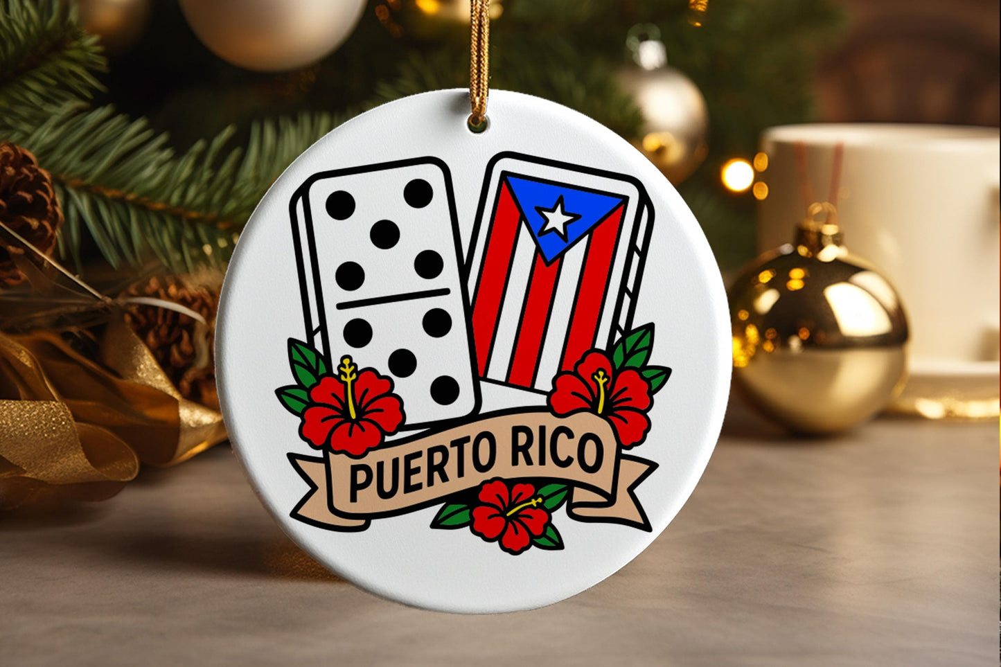 Puerto Rico Domino Ornament Souvenir Ceramic Christmas Ornament Travel Gift Handcrafted Keepsake