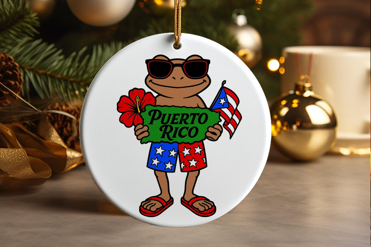 Puerto Rico Coqui Frog Ornament Souvenir Ceramic Christmas Ornament Travel Gift Handcrafted Keepsake