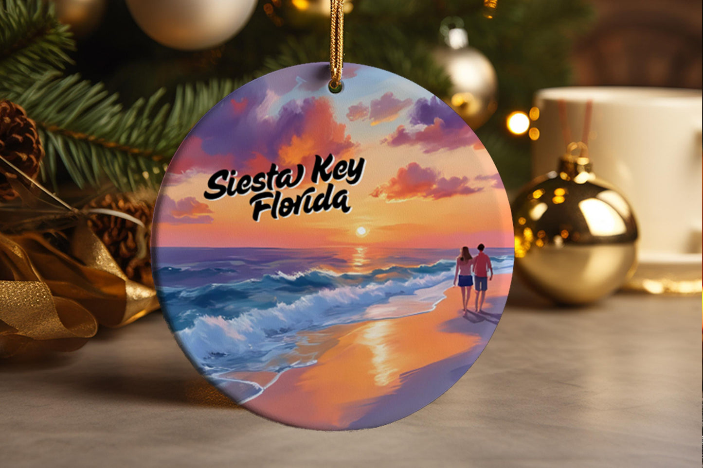Siesta Key Florida Ornament: Ceramic Coastal Keepsake, Beach Christmas Decoration