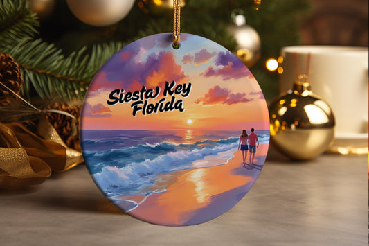 Siesta Key Florida Ornament: Ceramic Coastal Keepsake, Beach Christmas Decoration