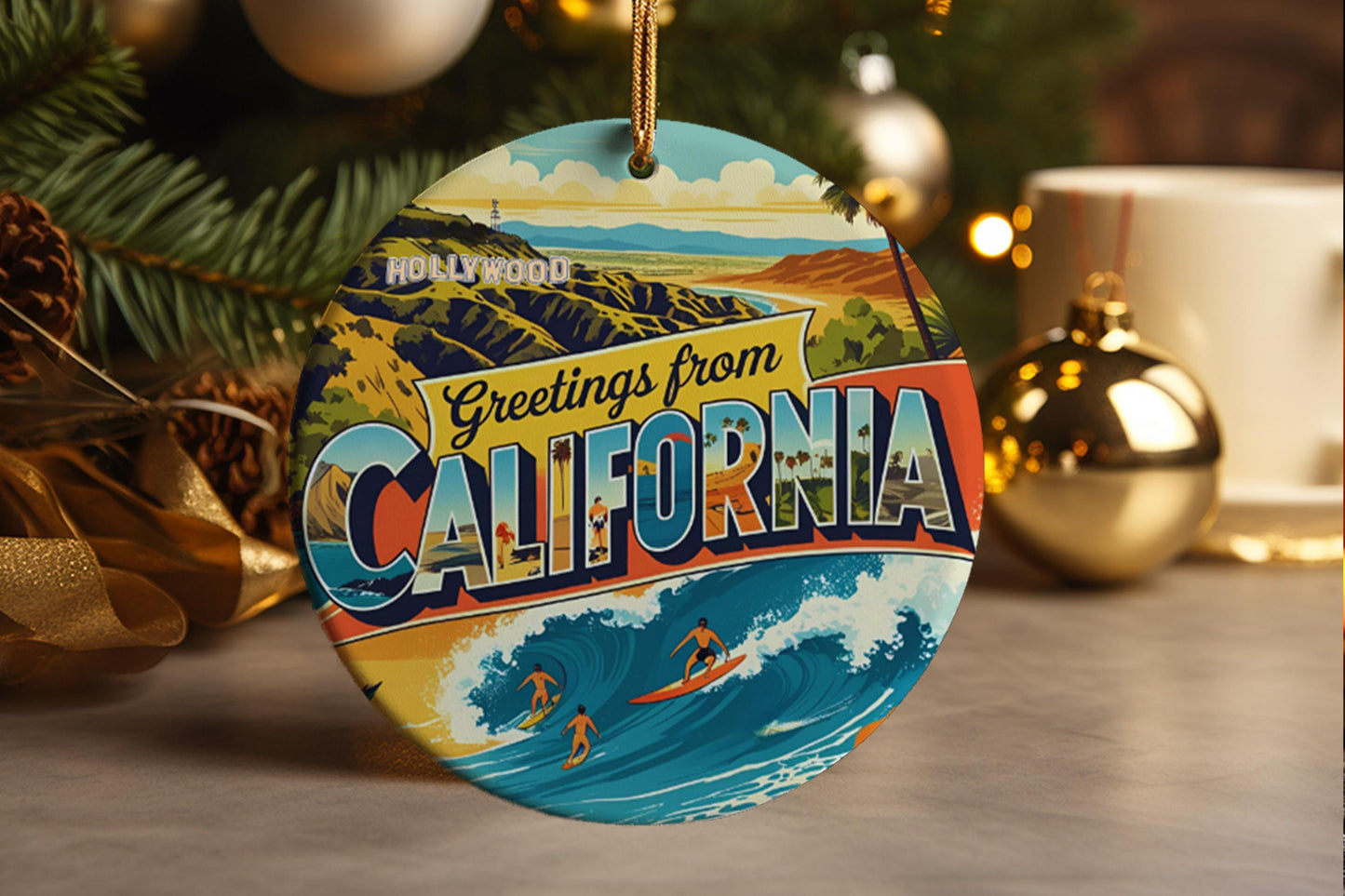 California Ceramic Ornament: Beach Travel Souvenir Christmas Decoration