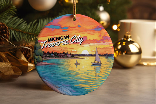 Traverse City Michigan Ornament: Ceramic Travel Souvenir