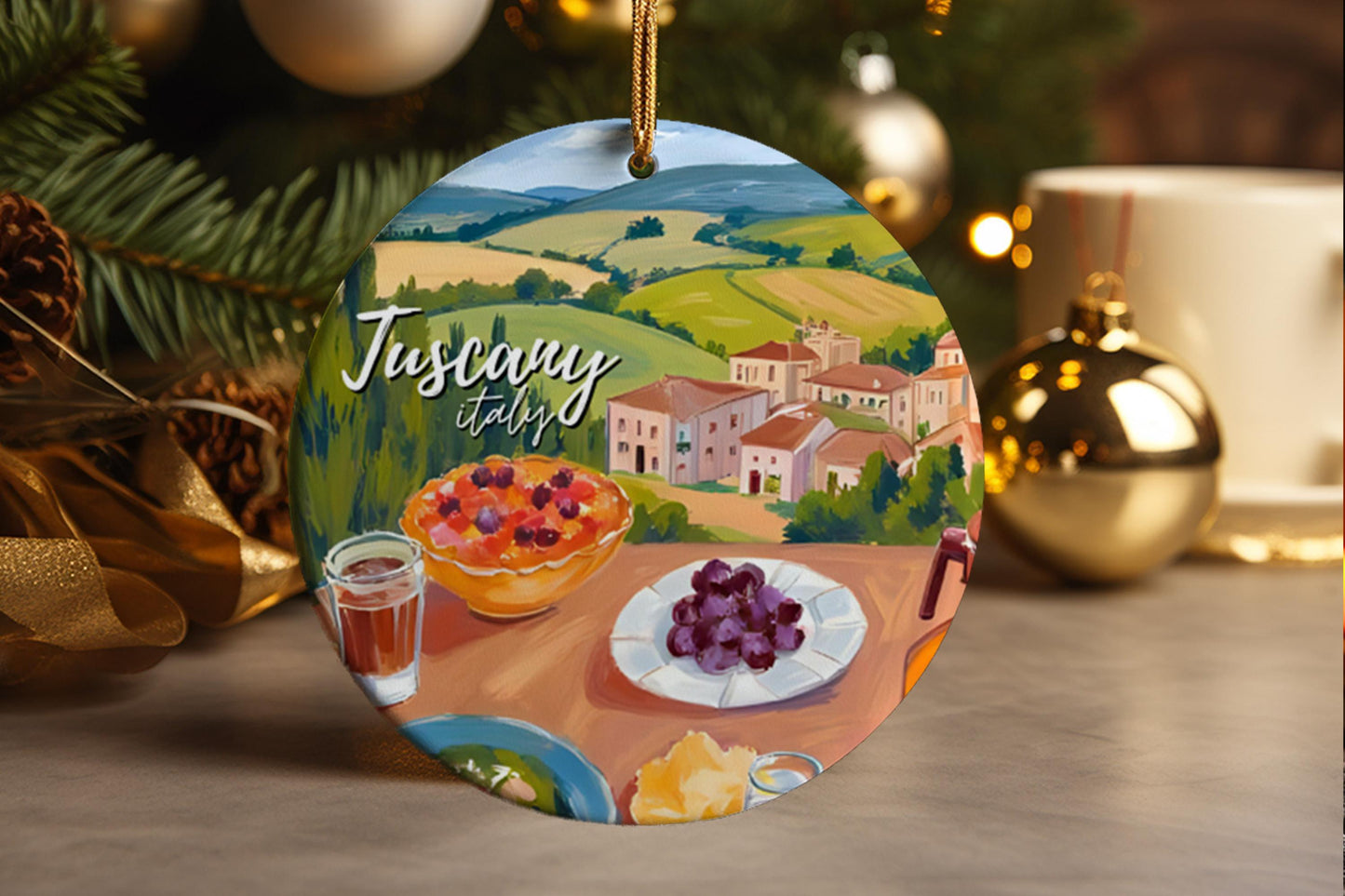 Tuscany Italy Ornament , Ceramic Souvenir Gift, Italian Keepsake, Travel Memory, Rustic Tuscan Christmas Decoration