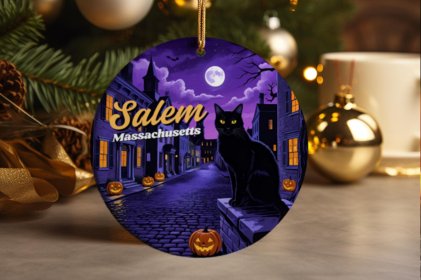 Salem Massachusetts Ceramic Ornament: Witch City Halloween Keepsake