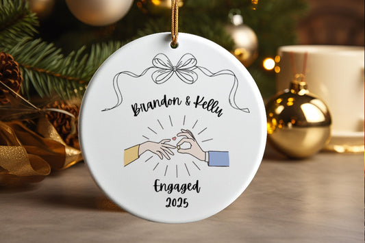 Personalized Engagement Ornament, Custom Names Date, Our First Christmas Engaged, Fiance Gift, Proposal Keepsake