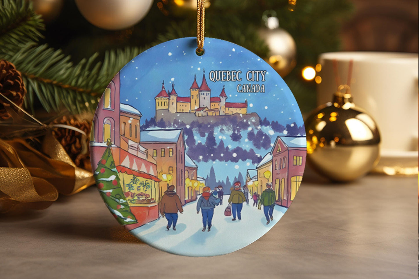 Quebec City Canada Ceramic Christmas Ornament – A Charming Canadian Souvenir