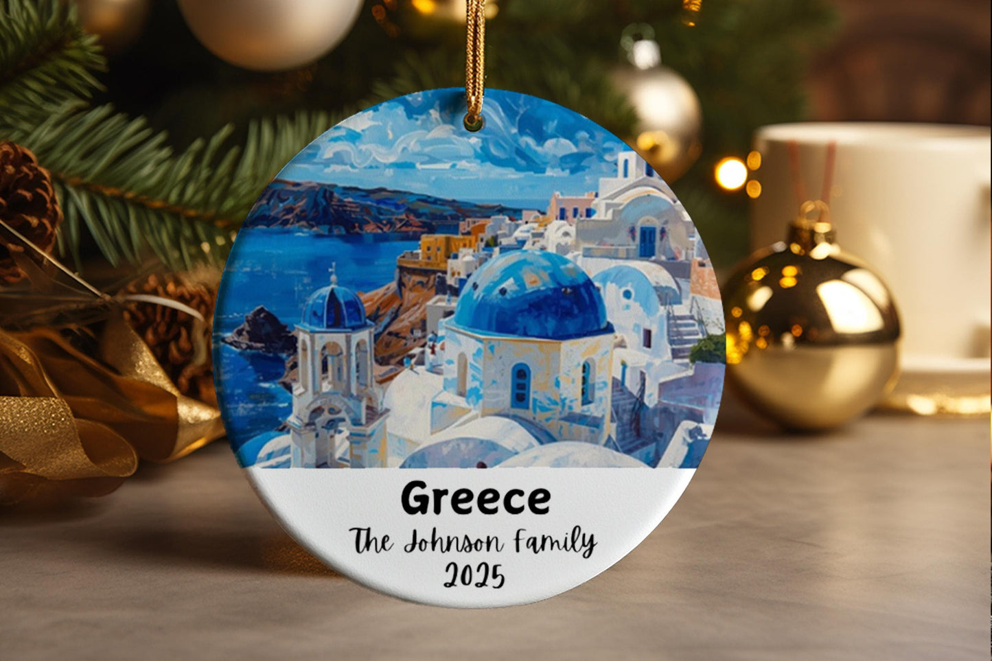 Greece Ornament: Personalized Ceramic Travel Souvenir Custom Keepsake