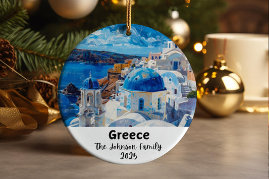 Greece Ornament: Personalized Ceramic Travel Souvenir Custom Keepsake