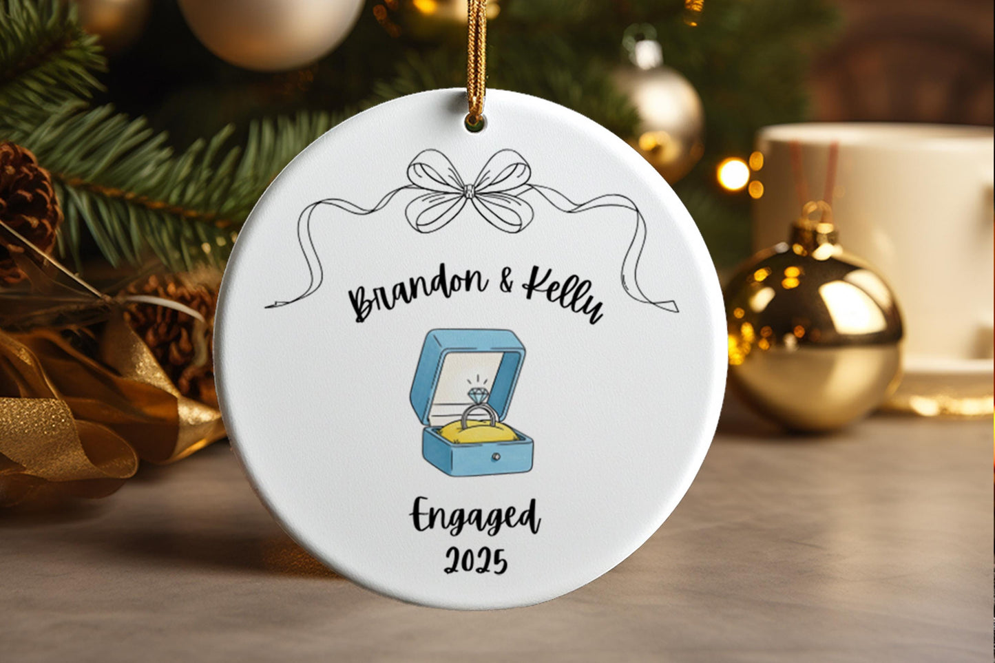 Personalized Engagement Ornament, Custom Names Date, Our First Christmas Engaged, Fiance Gift, Proposal Keepsake