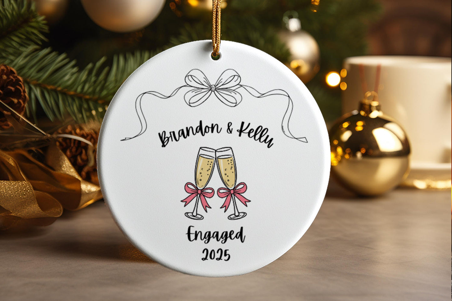 Personalized Engagement Ornament, Custom Names Date, Our First Christmas Engaged, Fiance Gift, Proposal Keepsake