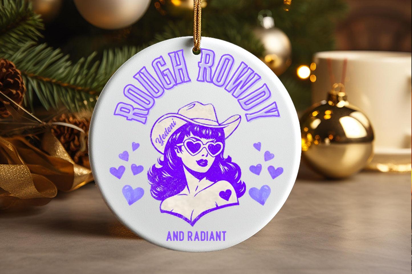 Western Cowgirl Christmas Ornament- Personalized Ceramic Ornament- Custom Name Keepsake