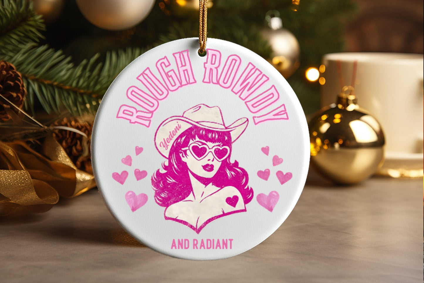 Western Cowgirl Christmas Ornament- Personalized Ceramic Ornament- Custom Name Keepsake
