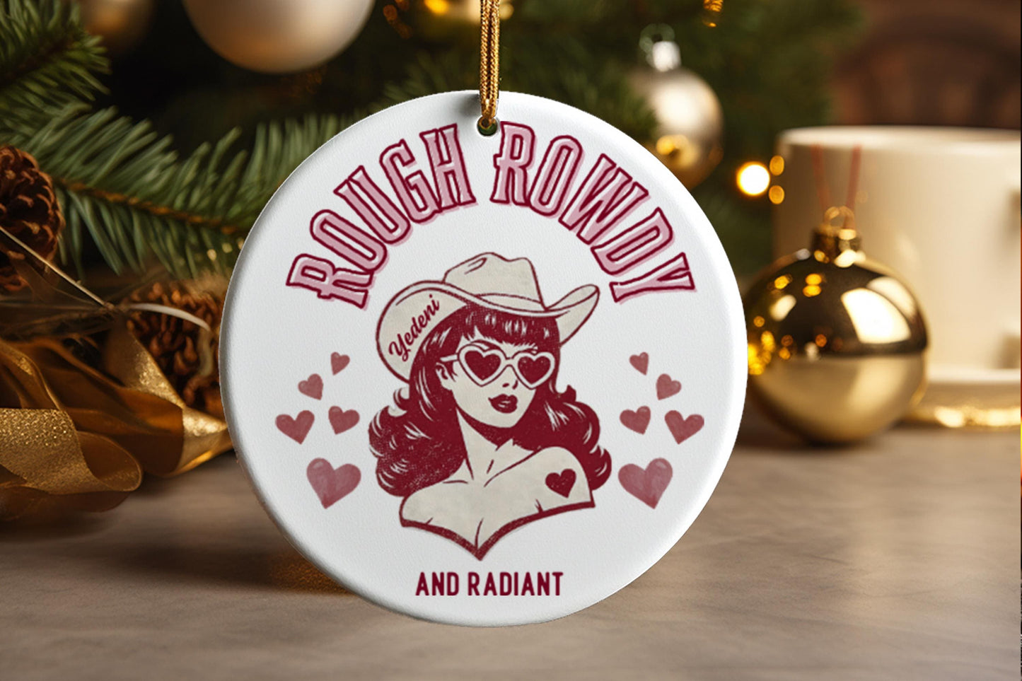Western Cowgirl Christmas Ornament- Personalized Ceramic Ornament- Custom Name Keepsake