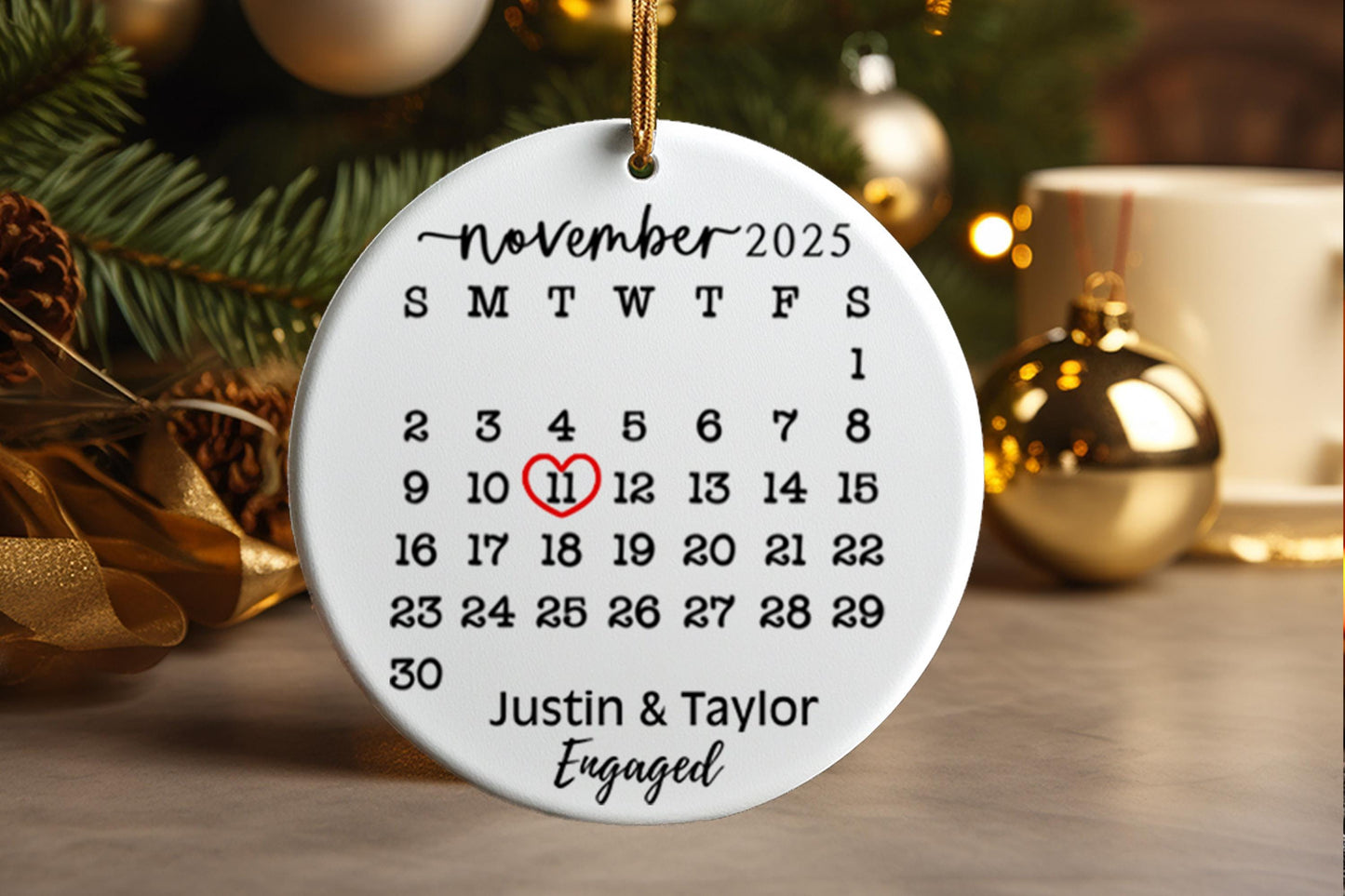 Personalized Couple Anniversary Ornament Custom Wedding Date Engagement Calendar Gift Marriage Christmas Keepsake Newlywed