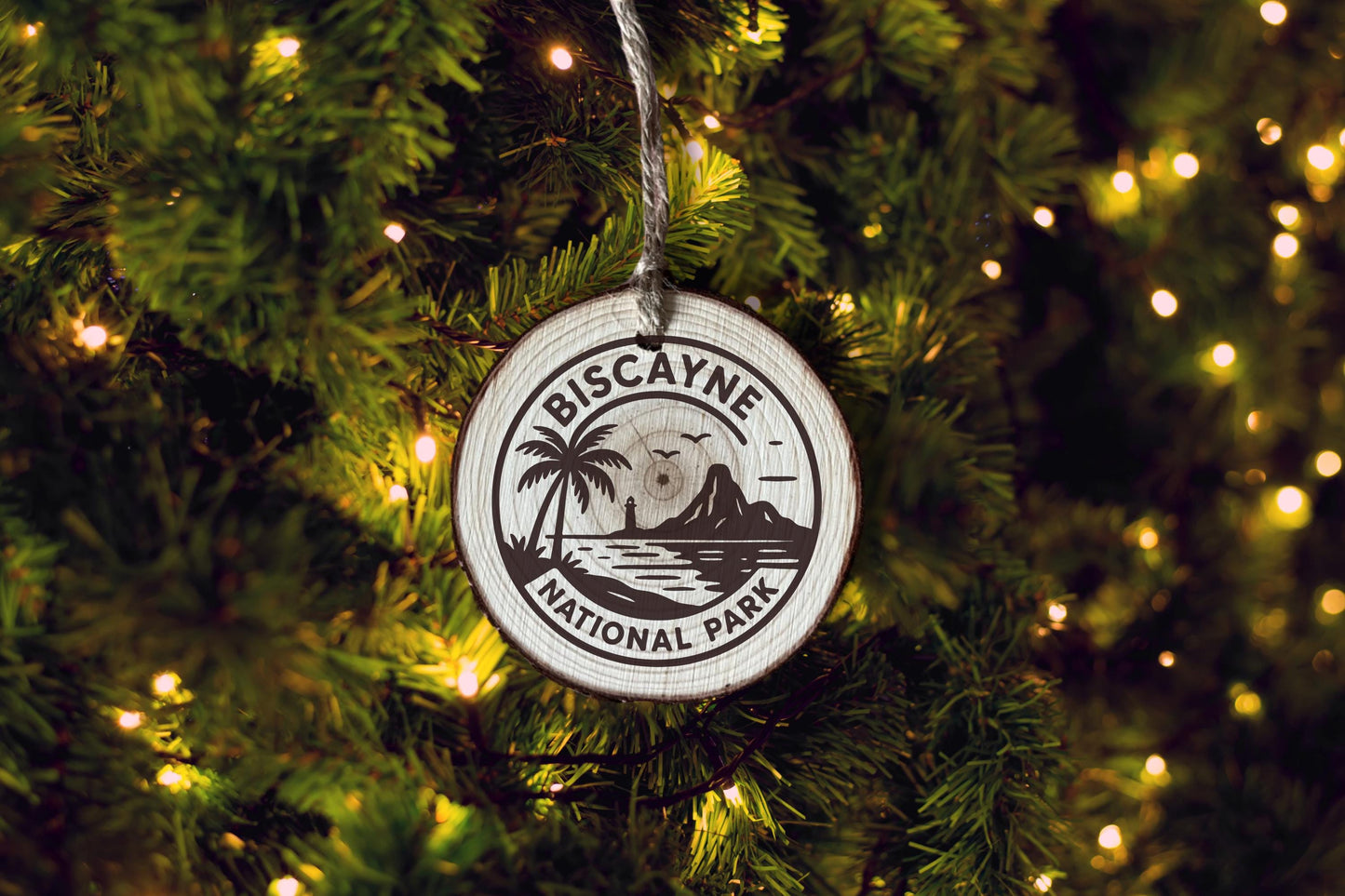 Rustic Wood Slice Ornament: Biscayne National Park Keepsake, Personalized Gift
