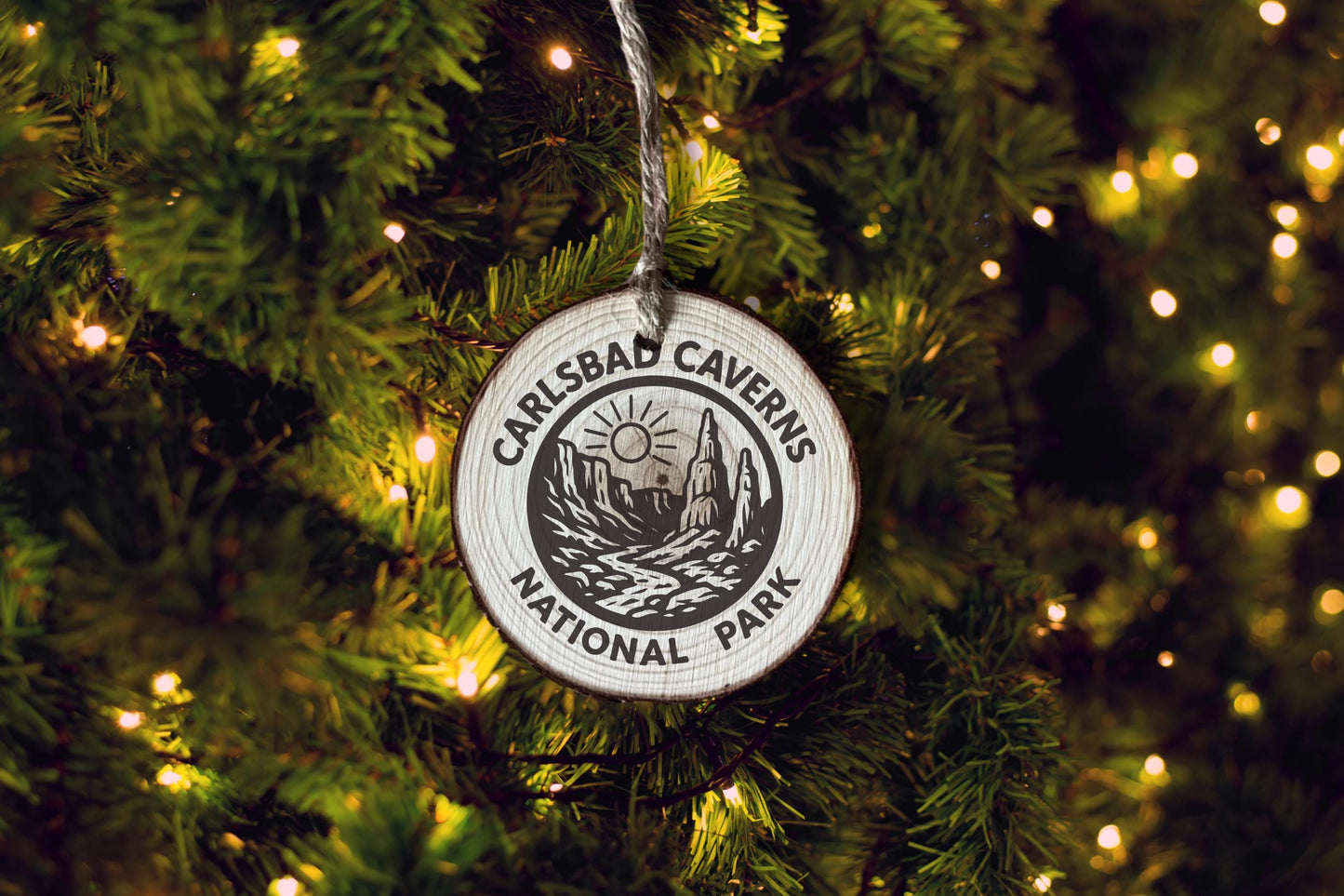 Rustic Wood Slice Ornament: Carlsbad Caverns National Park Keepsake, Personalized Gift