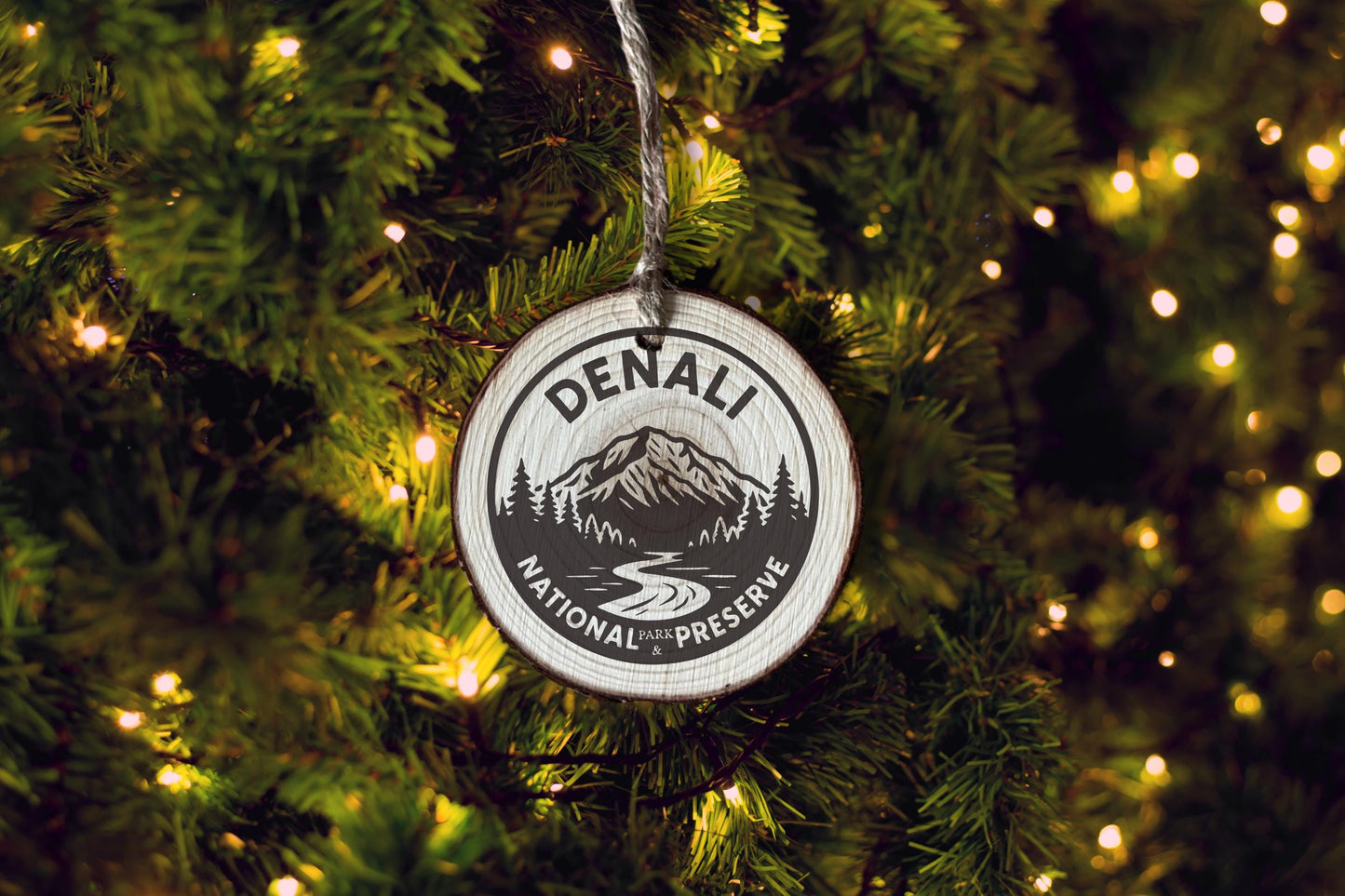 Rustic Wood Slice Ornament: Denali National Park Keepsake, Personalized Gift