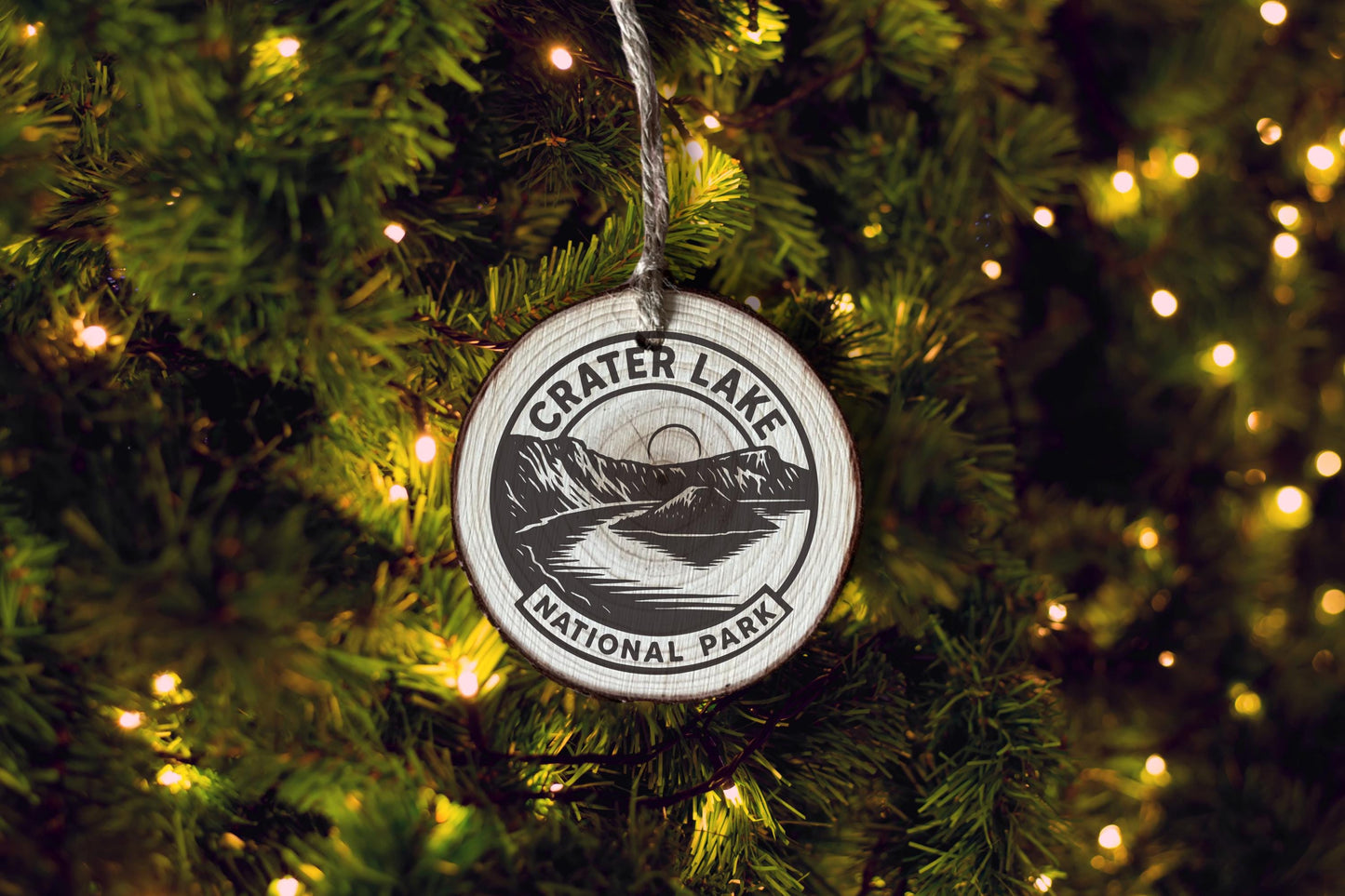Rustic Wood Slice Ornament: Crate Lake National Park Keepsake, Personalized Gift