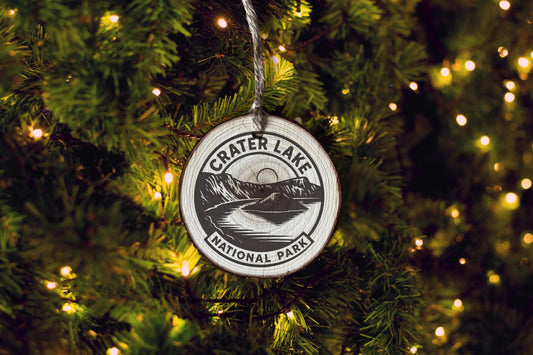Rustic Wood Slice Ornament: Crate Lake National Park Keepsake, Personalized Gift