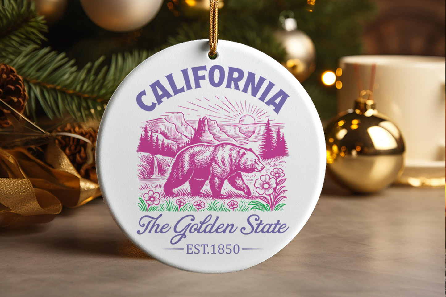 California Souvenir Ornament – Handcrafted Ceramic Golden State Keepsake