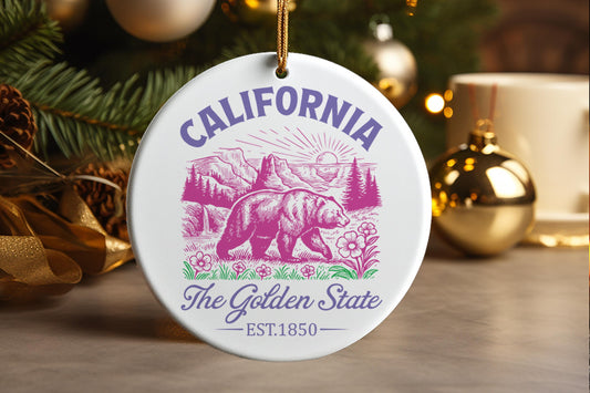 California Souvenir Ornament – Handcrafted Ceramic Golden State Keepsake
