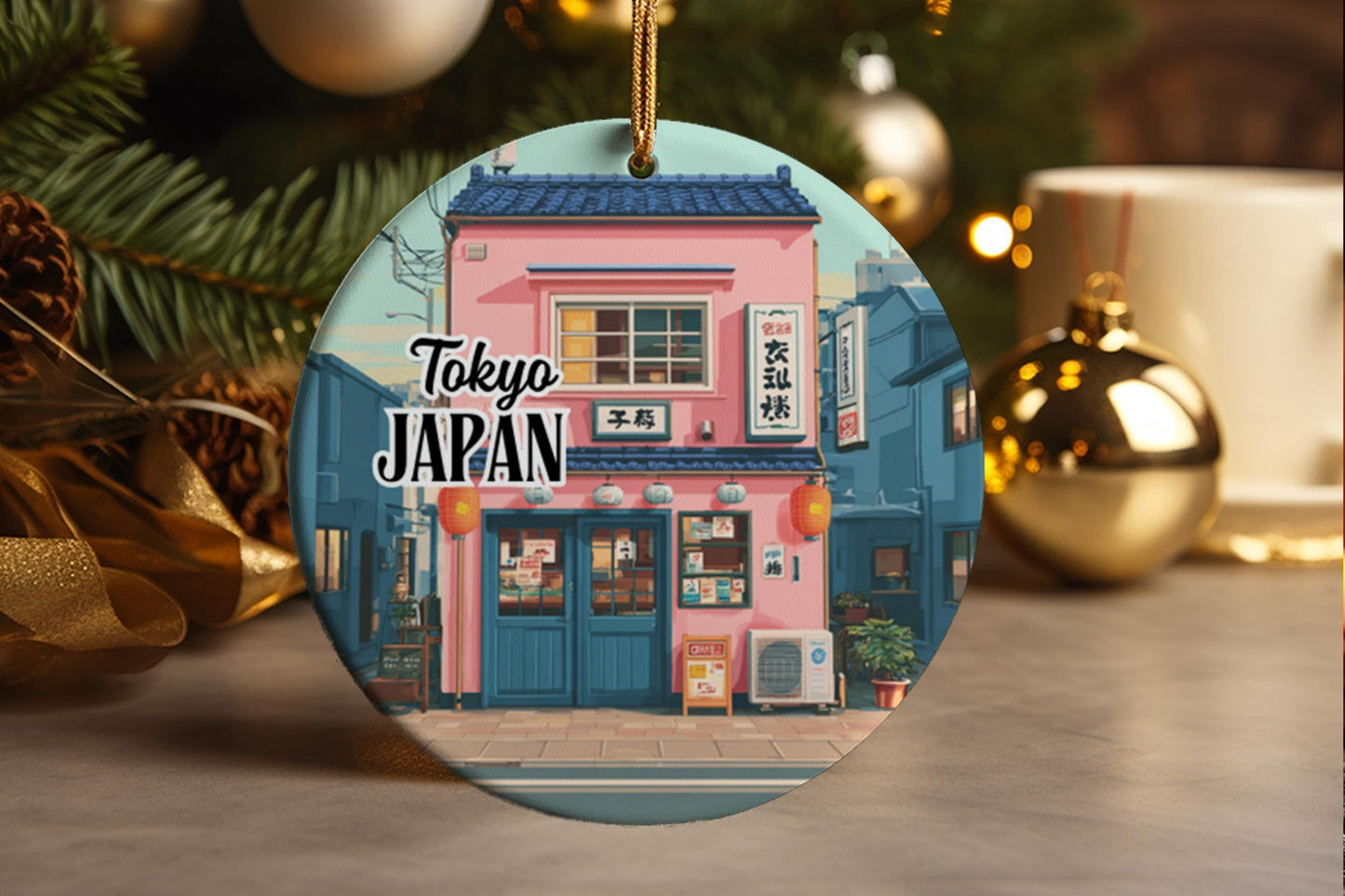 Tokyo Tea House Ornament Japan Modern Architecture Sakura Travel Souvenir Tree Decor