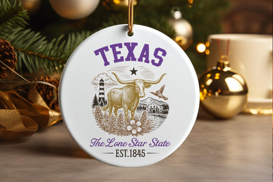 Texas Lone Star State Ceramic Ornament – Travel Souvenir Keepsake for Christmas Tree