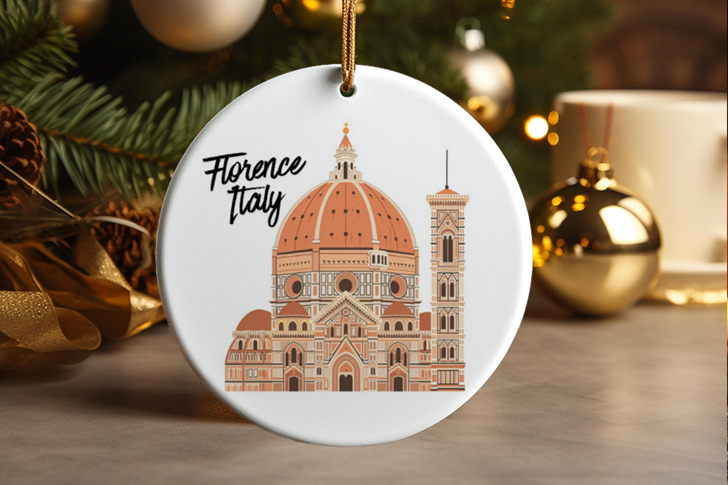 Florence Italy Duomo Ceramic Ornament, Tuscany Travel Souvenir, Holiday Decor
