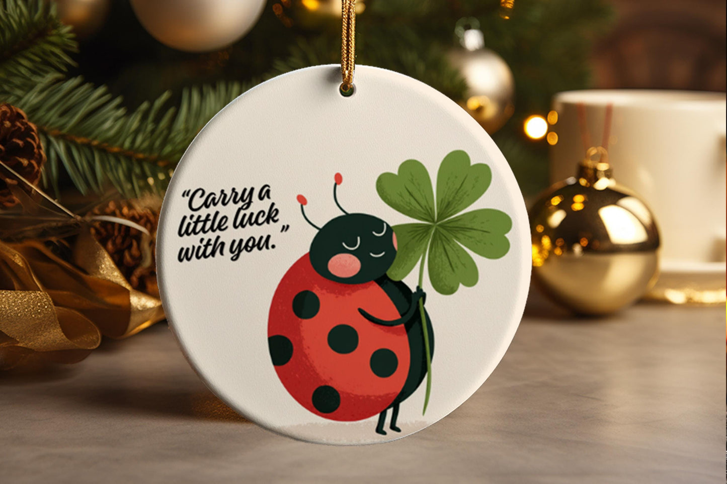 Ladybug Ornament, Lucky Charm, Sentimental Keepsake, Nature Decor, Ceramic Gift