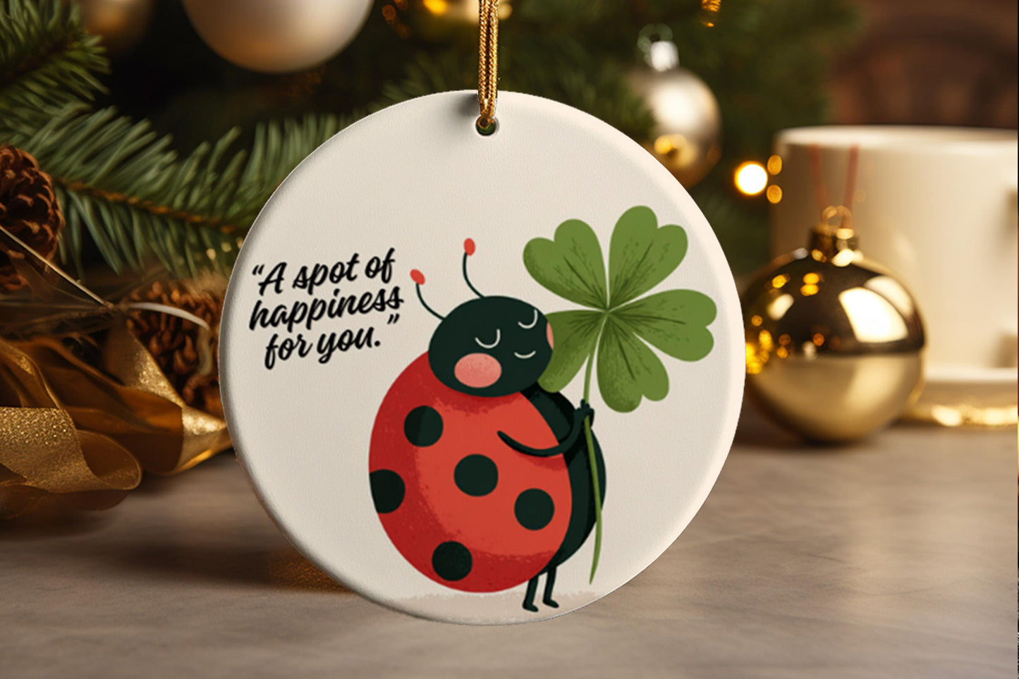 Ladybug Ornament, Lucky Charm, Sentimental Keepsake, Nature Decor, Ceramic Gift