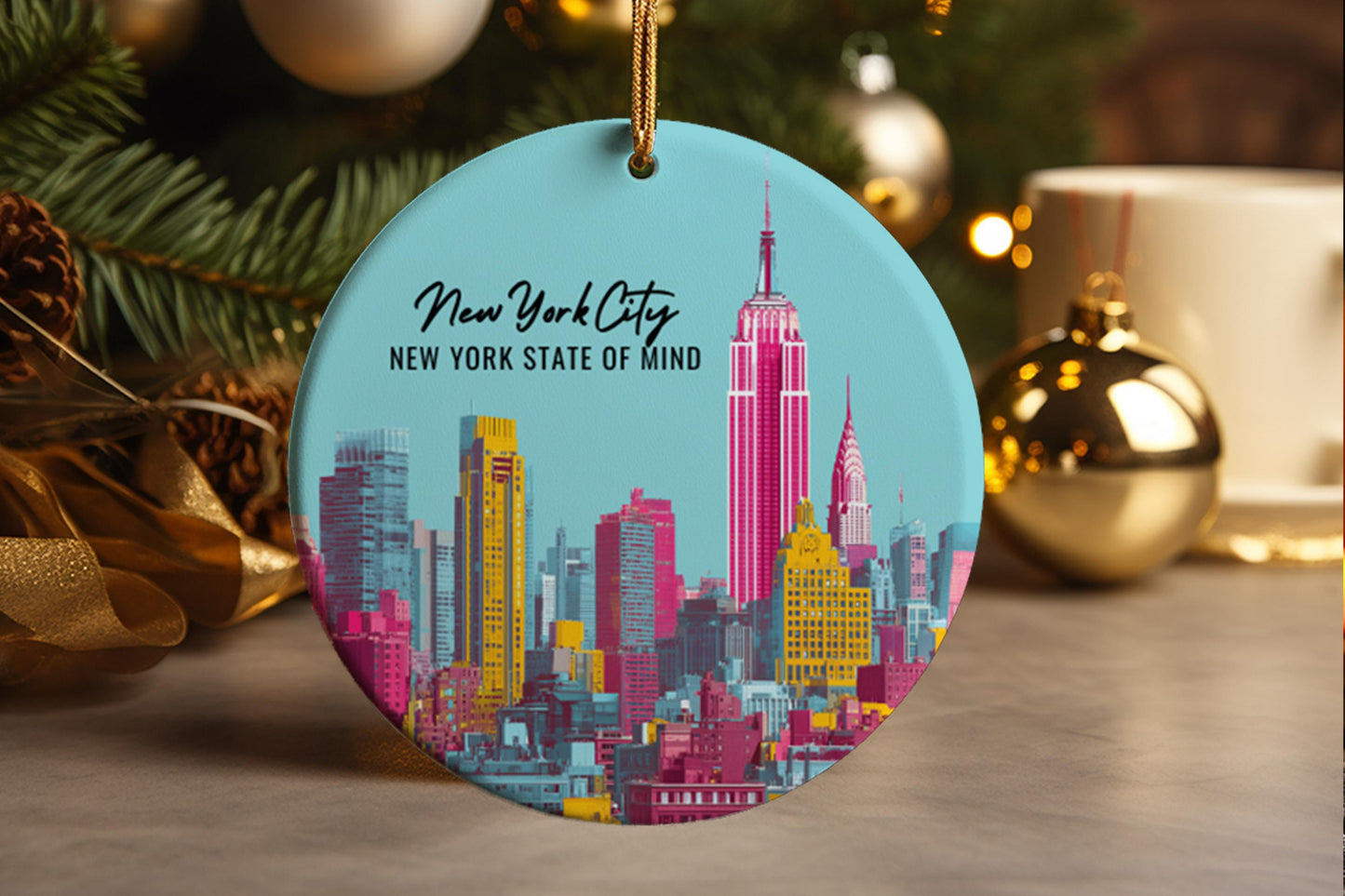 New York City Skyline Ornament, Ceramic Travel Keepsake, NYC Souvenir