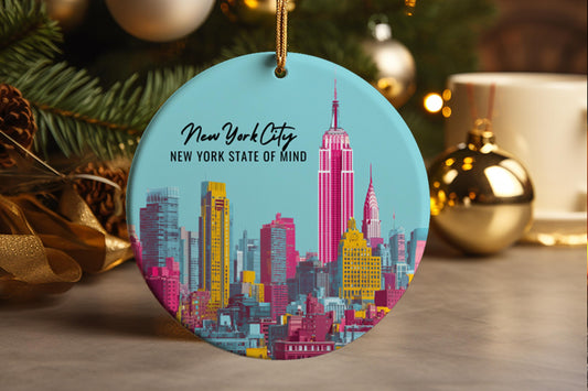 New York City Skyline Ornament, Ceramic Travel Keepsake, NYC Souvenir