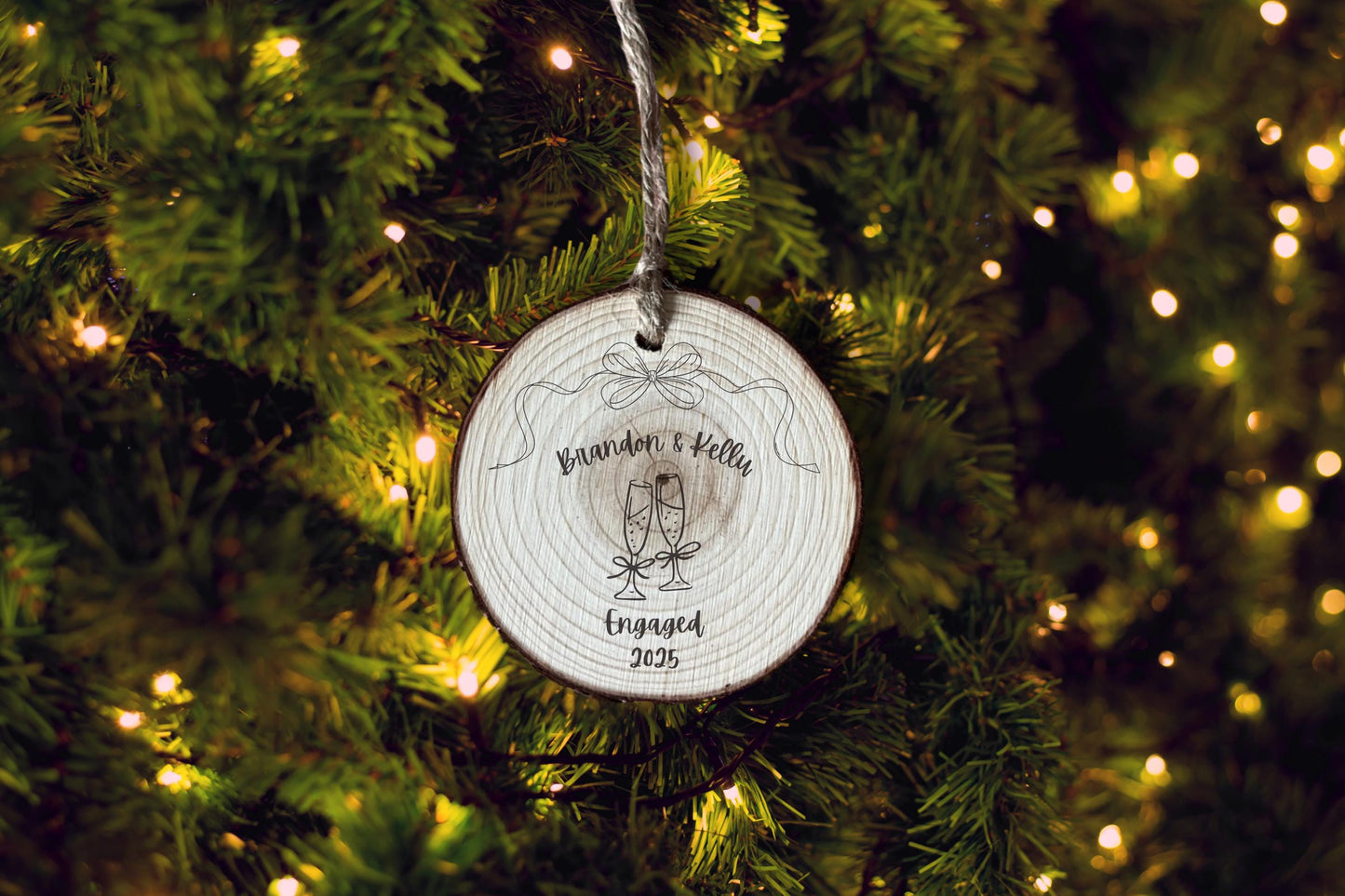 Personalized Wood Slice Engagement Ornament, Custom Names, Our First Christmas Engaged Keepsake