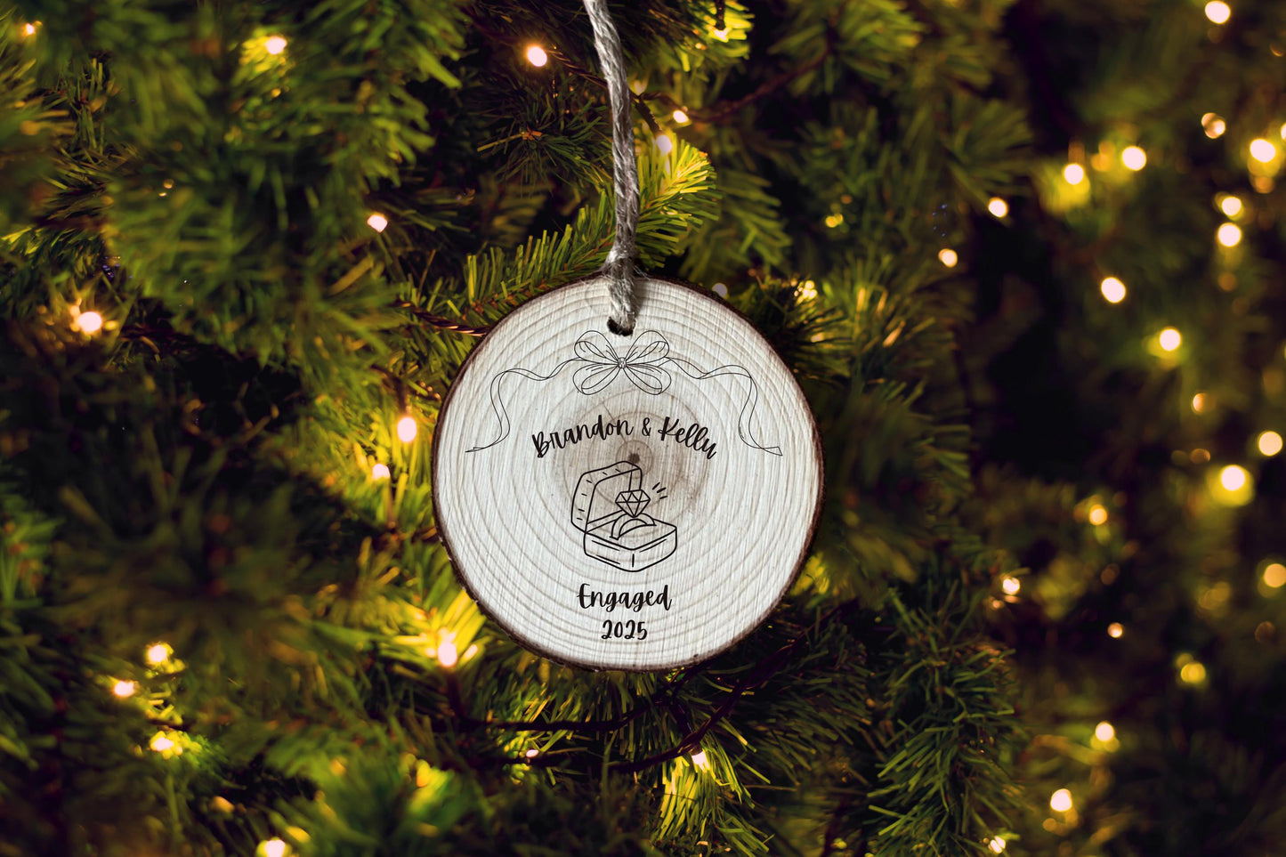 Personalized Wood Slice Engagement Ornament, Custom Names, Our First Christmas Engaged Keepsake