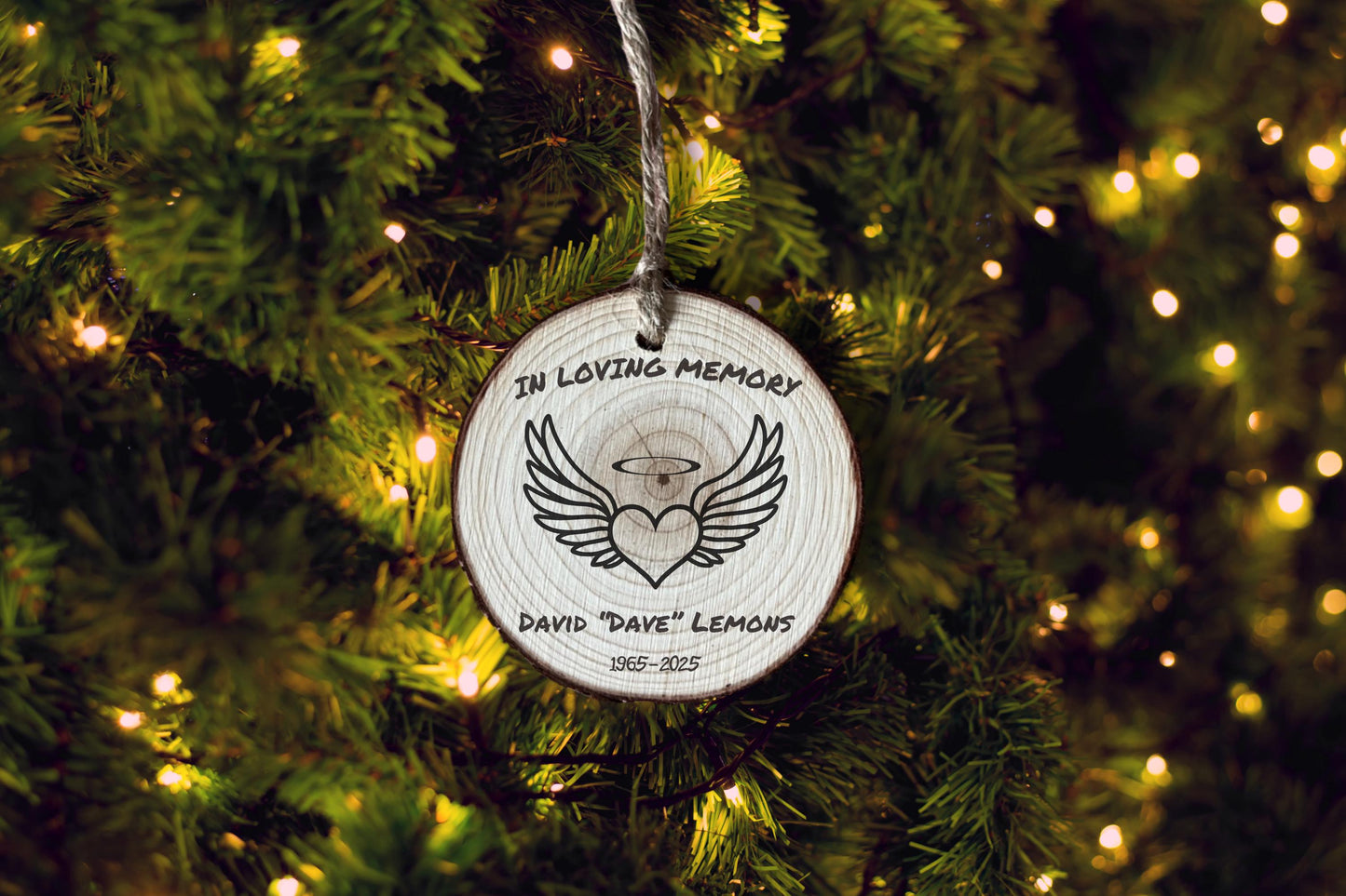Memorial Ornament Personalized Sympathy Gift, In Remembrance Christmas Ornaments, Wooden Rustic Hanging Keepsake