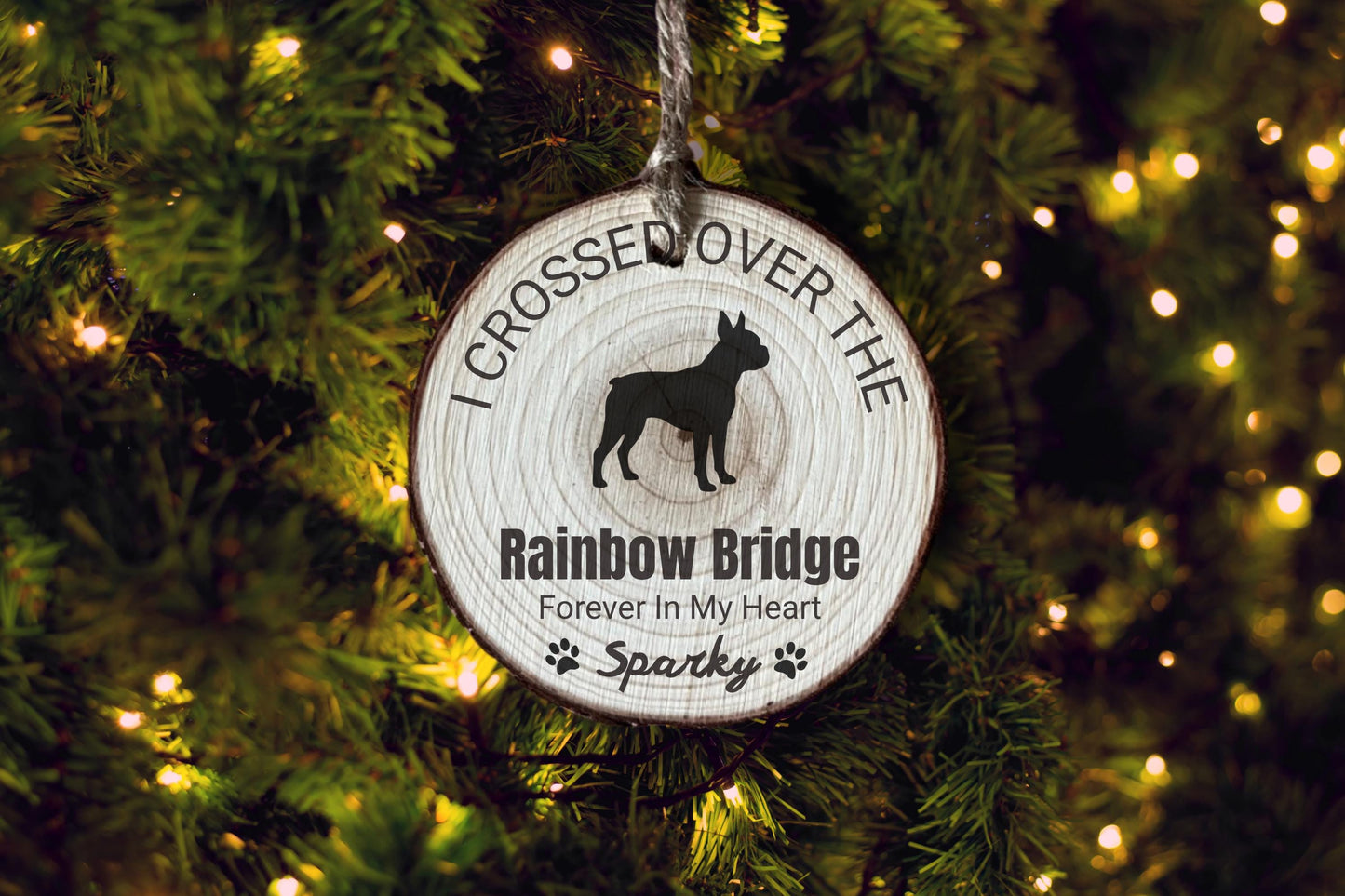 Boston Terrier Rainbow Bridge Ornament, Personalized Dog Memorial, Custom Pet Loss Gift