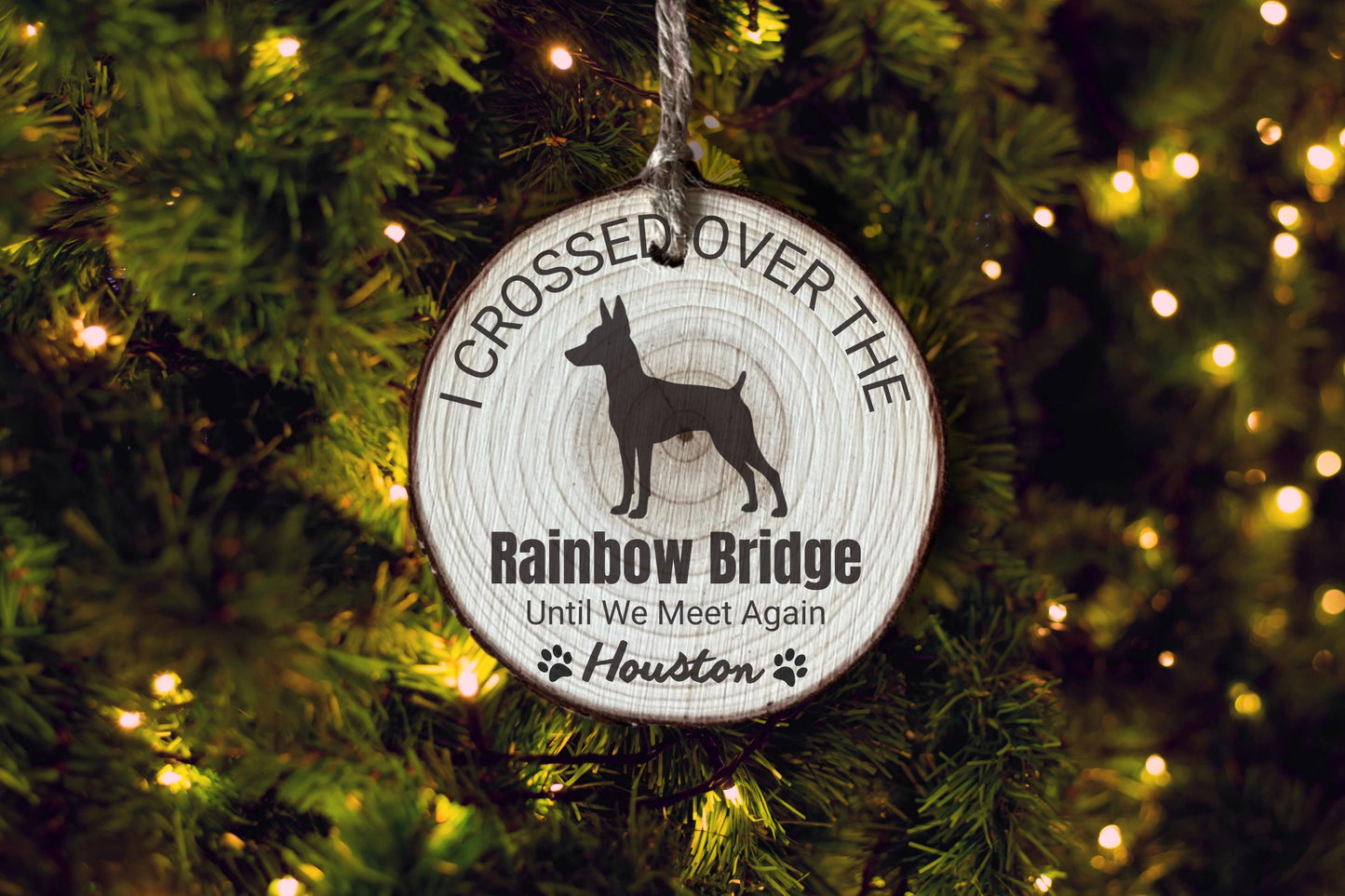 Miniature Pincher Rainbow Bridge Ornament, Personalized Dog Memorial, Custom Pet Loss Gift
