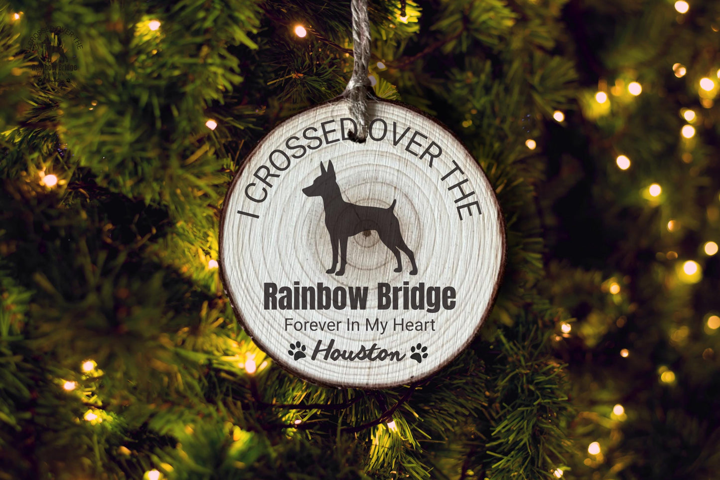 Miniature Pincher Rainbow Bridge Ornament, Personalized Dog Memorial, Custom Pet Loss Gift